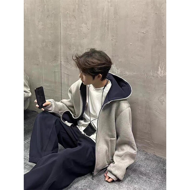 抖音得物高品质二开26春装美式重磅宽松结构双面连帽卫衣外套W68,女装短外套,电商A486