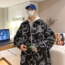 J608P30港风外景秋季大码满印小熊印花新款情侣糖果色夹克外套，男装夹克，电商A026-1