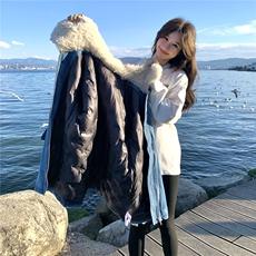 羊卷毛领牛仔羽绒服女2026冬季保暖90白鸭绒外套小个子宽松洋气，女装羽绒服，2C159
