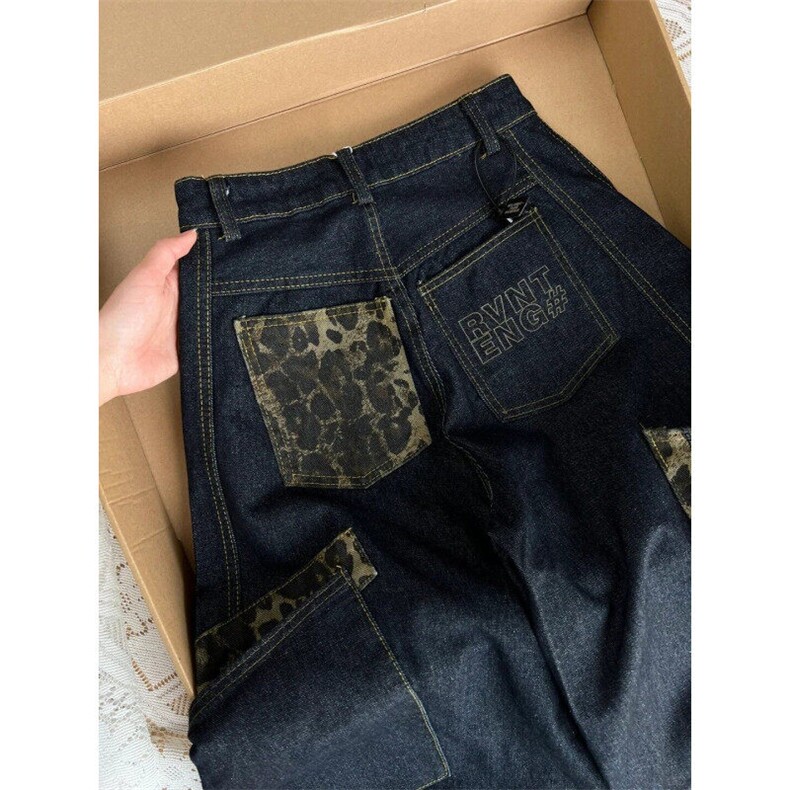 【有货】LBK611ZZ-特58美式复古豹纹拼接大口袋工装弯刀牛仔裤,男装牛仔裤,星座1007（原301D）