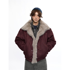 现货重磅硬挺boxy羽绒棉衣座山雕大毛毛领洗水麂皮棉服冬外套，男装棉衣，电商A486-1