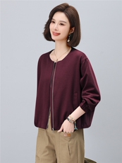 卫衣外套女2025新款秋季薄款圆领短款拉链开衫小香风中年妈妈秋装，女装短外套，涵誉