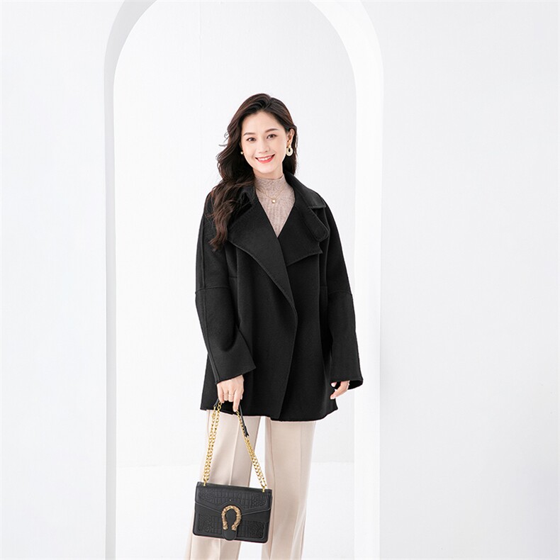 羊毛2024秋冬款双面大衣女装小个子短款毛呢外套,女装毛呢外套,高哲羊绒