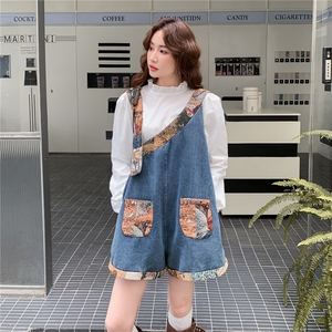 小清新牛仔提花拼拼背带裤两件套2C081-0268P165K258图片