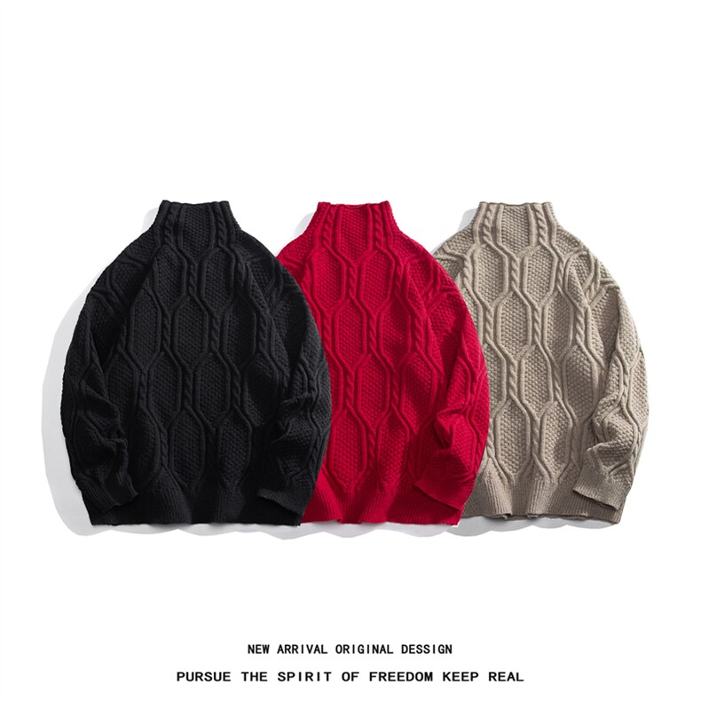 M9102/P70秋冬设计感新款高领毛衣男百搭简约宽松针织衫外套，男装针织衫/毛衣，电商A141