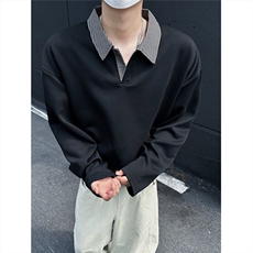 模特千鸟格翻领polo衫老钱风卫衣外套W988/特P28黑色8，男装Polo衫，电商A094