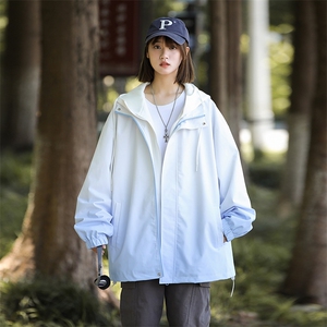 JK7833-P78 2025秋季新款渐变假两件情侣连帽防水宽松夹克图片