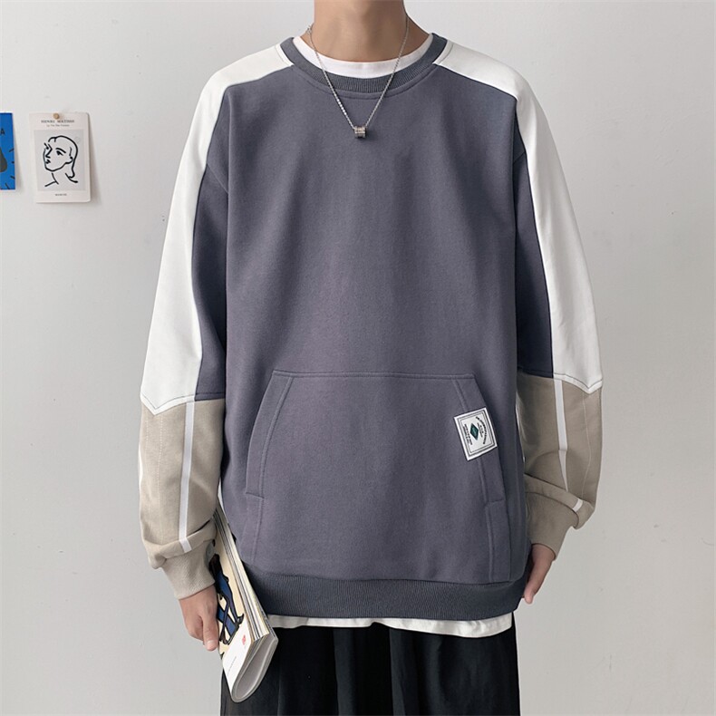 秋季新款潮流上衣圆领贴标袋鼠口袋宽松男士休闲卫衣CYWY8859-P30,男装卫衣,电商A128