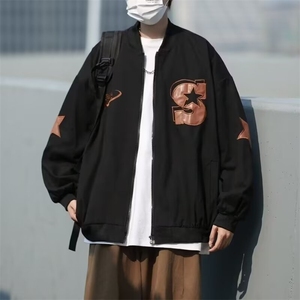 美式复古棒球服棉服外套男春秋季新款飞行员嘻哈潮牌宽松立领夹克,香槟色外套怎么搭配好看图片