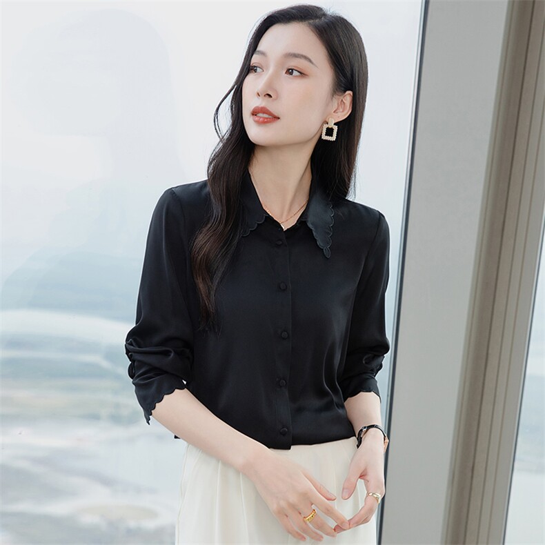 高级感缎面真丝衬衣2026早春新款长袖真丝衬衫女大码上衣,女装衬衫,阿舍尔精品