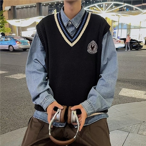 佐藤高校制服背心针织衫秋季新款大码学院风马甲毛衣图片