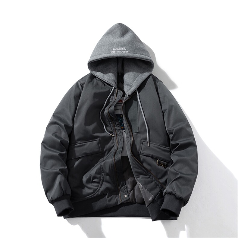 现货三色带帽可拆卸秋冬飞行服棉服情侣装夹克潮牌炸街外套,男装棉衣,电商A105