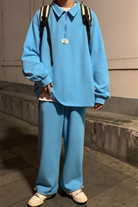 XZ216-ZZ90-P118 2021男款中性男女情华夫格套装 上衣P65 裤子P55图片