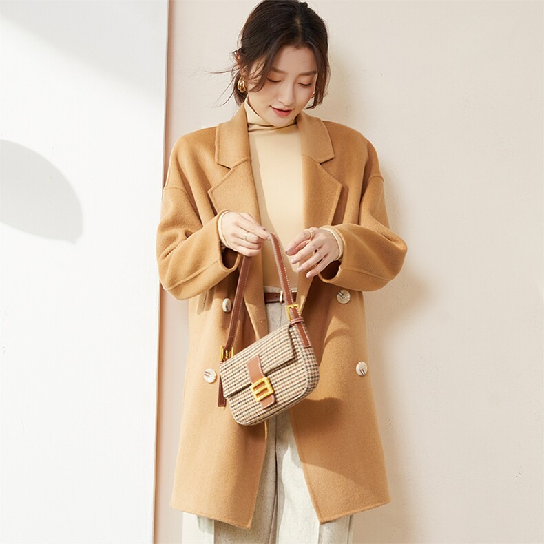 羊毛大衣女新款冬季韩版时尚流行羊毛呢子外套,女装双面呢大衣,召鑫羊绒双面呢