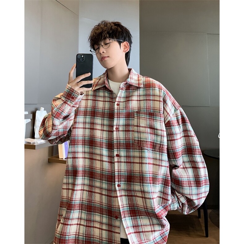 F420P35秋装男生宽松休闲衬衫外套格子上衣，男装衬衫，星座512-6