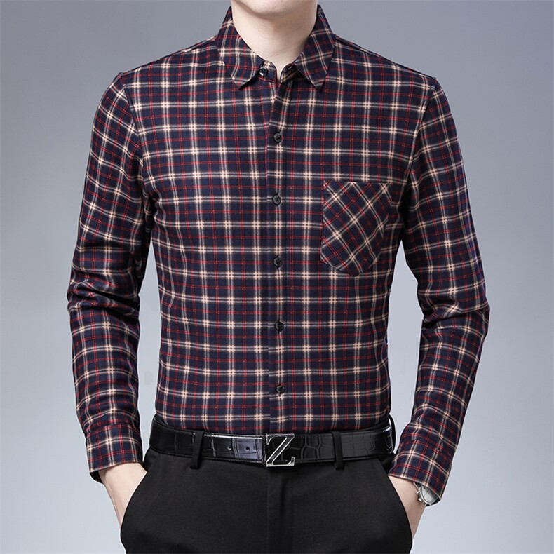 冬季格子保暖衬衫男士中年加绒加厚男装衬衣新款真超柔绒布打底衫，男装衬衫，电商B212（原钱塘6029）