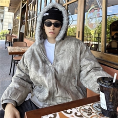 美式设计感默然连帽毛领夹棉加厚冬季保暖棉服夹克外套，男装夹克，电商C307
