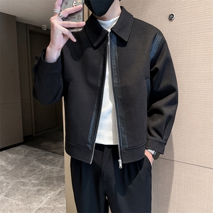 社会小伙高端呢子拼皮宽松韩版外套 大衣夹克男A236-JK0812-P130图片