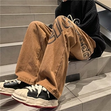 美式vibe风高街印花牛仔裤男宽松直筒阔腿裤潮牌老爹裤N1532-P45，男装牛仔裤，星座1008