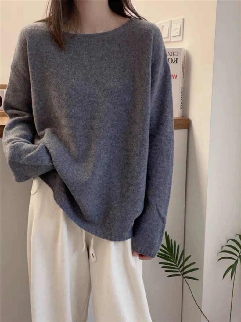 秋冬新款羊毛衫女圆领宽松短款毛衣套头针织衫打底潮,女装羊毛衫,思途羊绒