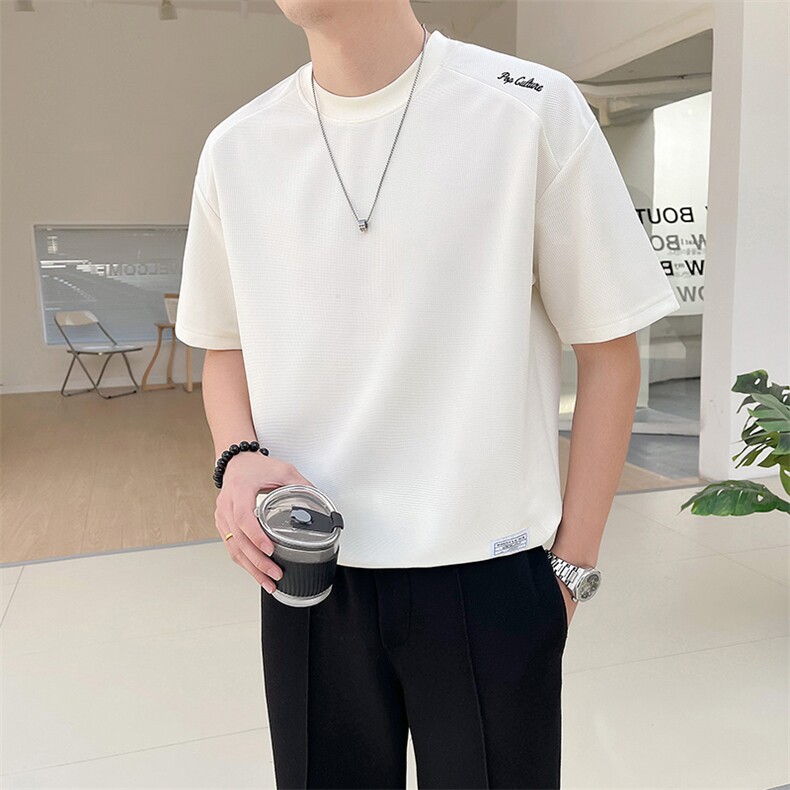 轻熟风~2025夏季华夫格冰丝垂感短袖T恤T2002/P40,男装T恤,电商B331
