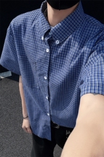 特批P30无差价夏季美式复古格子设计男潮流宽松短袖衬衫CD5495，男装衬衫，电商A001-1