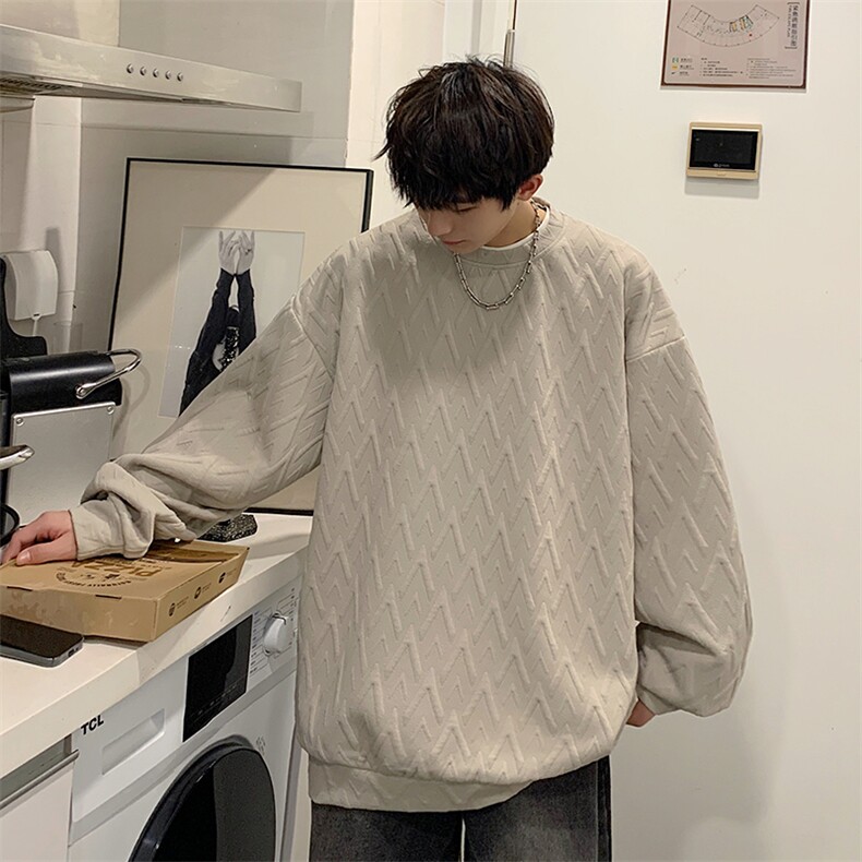 特批P35无差价24春季高级感宽松提花圆领打底衫男潮休闲卫衣W349,男装卫衣,电商A001