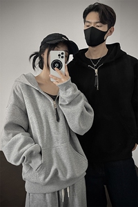 重磅全棉无帽绳420克拉链连帽卫衣硬挺短宽套头外套男RH5312-P50图片