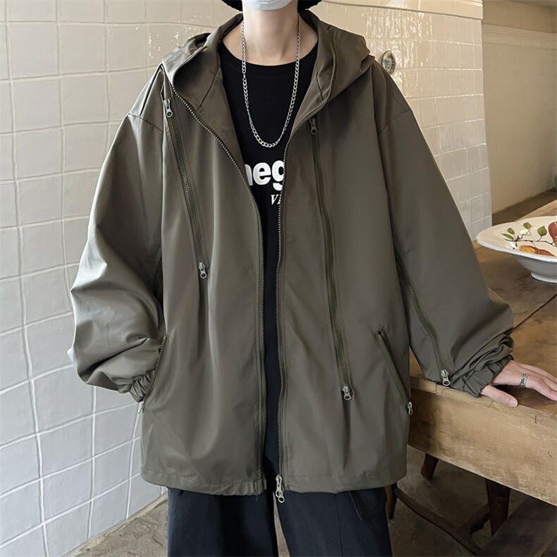 暗黑系双拉链外套男秋季美式机能软壳宽松休闲户外徒步登山服夹克,男装夹克,电商B371