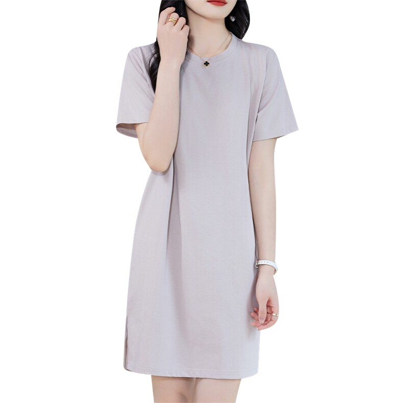 黑色T恤女长款长下摆半袖基础百搭夏季圆领丝光棉上衣,女装T恤,赛冬羊绒