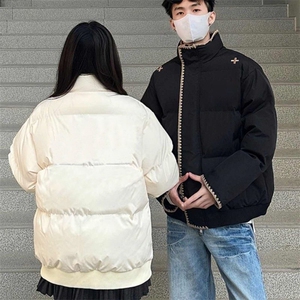 高品质手塞棉 贝壳刺绣潮牌纯色棉服大码冬季立领面包服图片