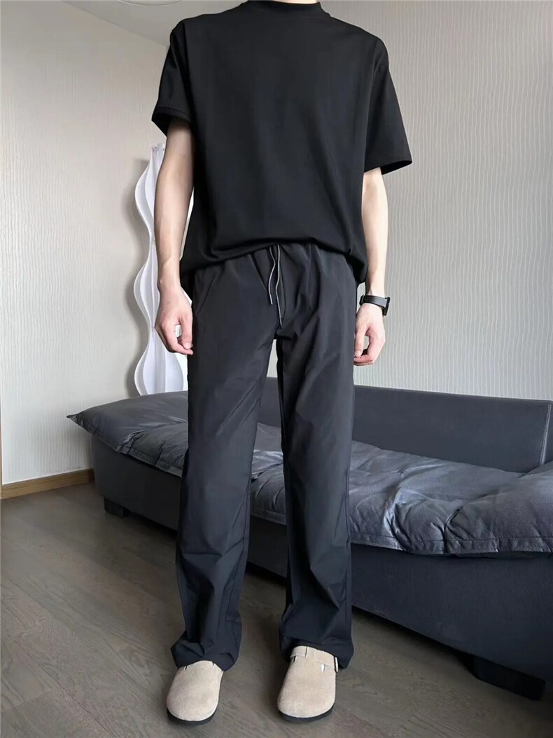 网图弯刀bootcut夏季肌理高级宽松微喇直筒显瘦休闲长裤P28,男装休闲裤,电商C306-1