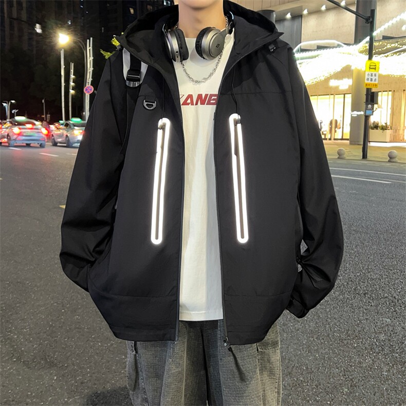 反光户外连帽冲锋衣外套男登山服运动休闲夹克 A406 JK3509 特P78图片