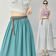 棉麻半身裙中长款女夏2025新款女装仿亚麻文艺大摆A字长裙子，女装半身裙，梦白服饰厂