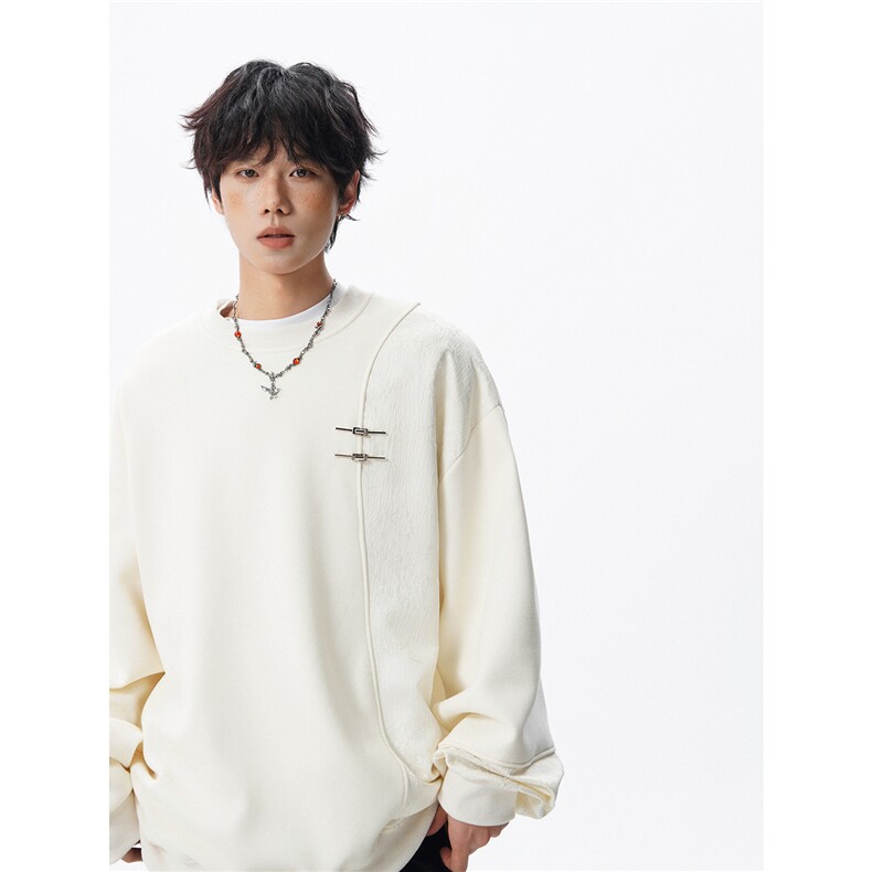 新中式金属盘扣重磅圆领卫衣大码拼接长袖套头上衣外套WY5115/P58，女装短外套，电商B238