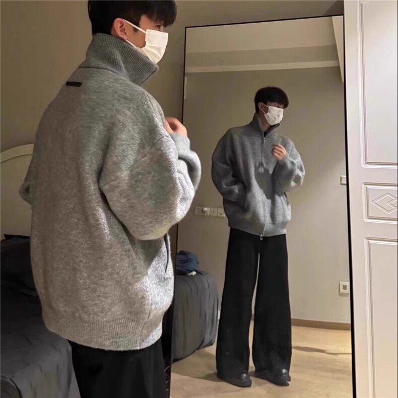 立领针织棉服宽松棉服加厚保暖棉袄ins简约夹棉开衫外套MY41,男装针织衫/毛衣,星座1116A（原606A-3）