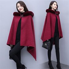 芷墨服饰冬装新款时尚加毛加厚针织斗篷外套女，女装毛呢外套，芷墨服饰