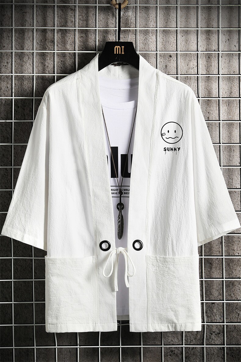 HF59072-P40风汉服男开衫外套七分袖道袍网格挂拍,男装民族服装,电商A040A