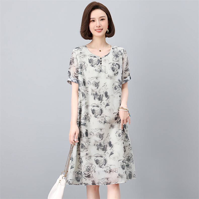 高级感连衣裙女2025新款夏季大码女装遮肚子微胖妈妈减龄仿棉麻裙,女装连衣裙,鑫鑫格