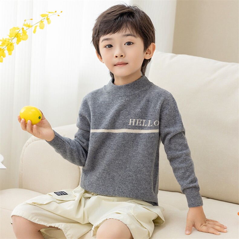 时尚百搭儿童羊毛衫简约字母设计男女童秋冬必备保暖毛衣，童装儿童羊毛衫，冰晶童装