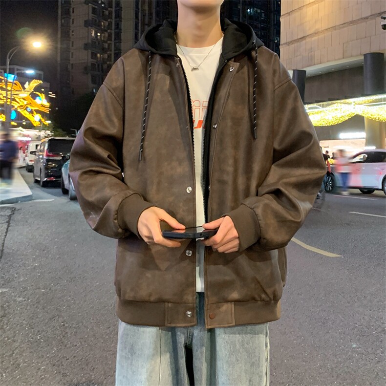 假两件机车服皮衣外套男高级感痞帅宽松休闲pu皮夹克JK0196-P93,男装夹克,星座308B-2