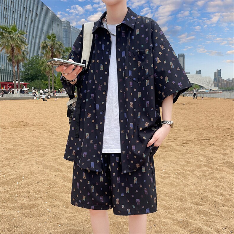 夏季海边沙滩男女同款休闲套装潮牌宽松大码XZ102B-1-TZ2567P55,男装休闲套装,星座102B-1