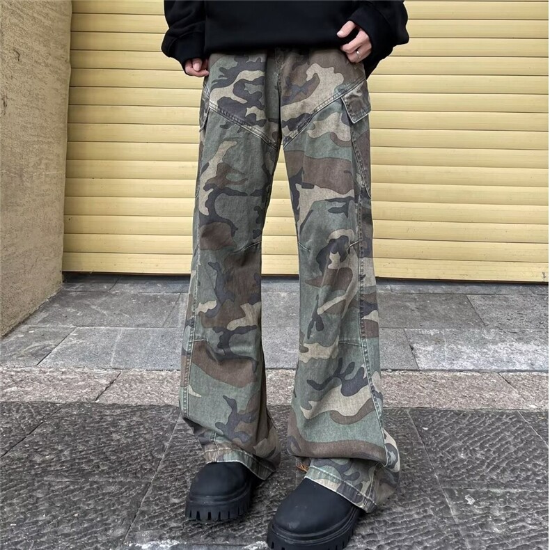 美式复古迷彩工装牛仔裤男春秋潮牌高街伐木伞兵裤宽松休闲阔腿裤,男装休闲裤,星座410-7