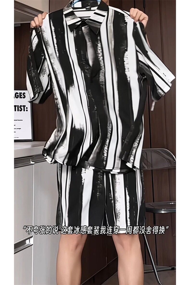 短袖衬衫男+短裤男套装男100%聚酯纤维M-5XL大码TZ78718P50控98,男装牛仔裤,星座226-1