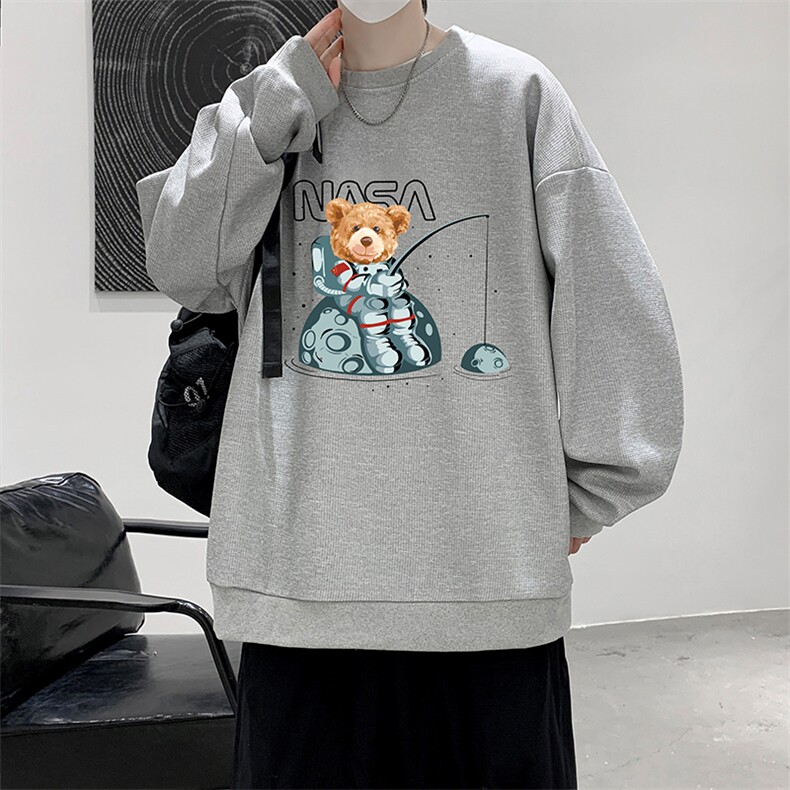 华夫格卫衣圆领卫衣男大码长袖t恤男外套HW76251-P30加绒款-P40,男装卫衣,电商A040