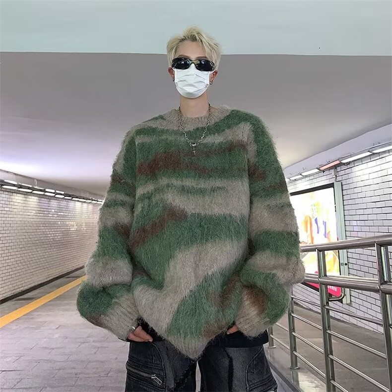 美式潮撞色条纹慵懒风男冬季复古新款马海毛针织毛衣MY211P46,男装针织衫/毛衣,星座1116-2