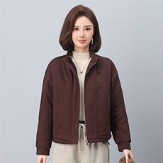 时尚女装棉服立领拉链假两件外套保暖显瘦短款棉衣，女装棉衣/棉服，叶笙衣