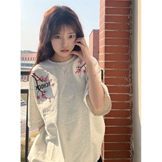 万针全刺绣工艺抖音得物高品质260克重磅纯棉双纱美式高街短袖T恤，男装T恤，电商A486