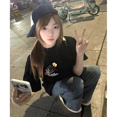 万针全刺绣工艺抖音得物高品质260克重磅纯棉双纱美式高街短袖T恤，男装T恤，电商A486