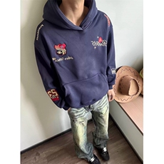 美式休闲徽章刺绣连帽卫衣男女春秋季重磅设计感潮牌情侣上衣，男装卫衣，四季星座505